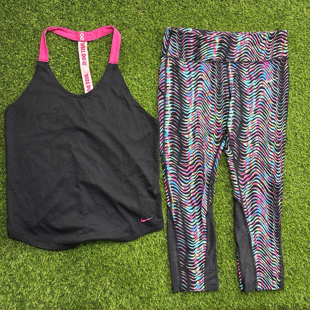 Nike Black Tank with Neon Zebra Stripe Leggings